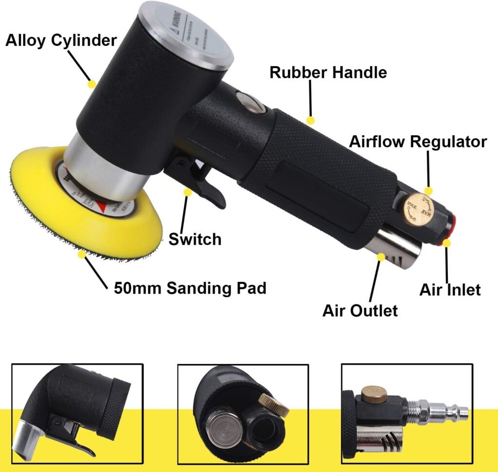 2 and 3 Random Orbital Air Mini Sander, Pneumatic Sander for auto sanding tools, 15,000 RPM Air angle sander, Pneumatic angle sander,Dual Action Polisher