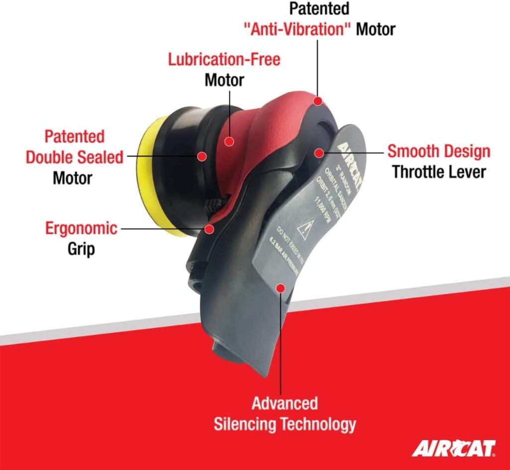 AIRCAT Pneumatic Tools 6700-3-336: Non Vac Orbital Palm Sander and Polisher 11,000 RPM