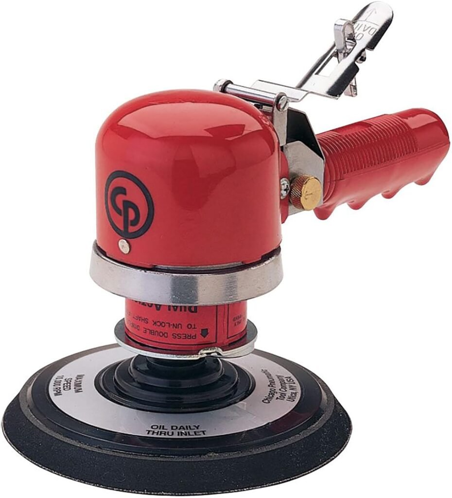 Chicago Pneumatic CP870 - Air Random/Rotary Sander Tool, Home Improvement, Woodworking Tools, Rust Removal, Polisher, Sanding Tool, Rotary Tool, Non-Vacuum, PSA, 6 Inch (150 mm), 10000 RPM, Red
