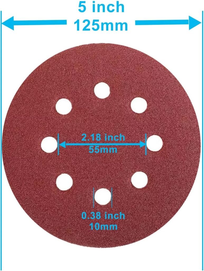HEMUNC Sanding Disc, 150 Pack 5 Inch 8 Hole Sanding Discs Hook and Loop Sandpaper