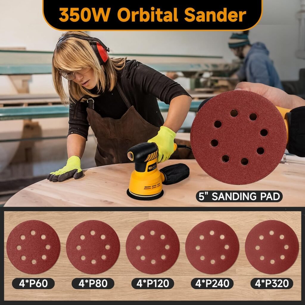 LeuMuas Random Orbit Sander 3.0A, 6 Variable Speed with 20Pcs Sandpapers 12000RPM Electric Sander 5 Inch Hand Sander Tool with Dust Collection System for Woodworking